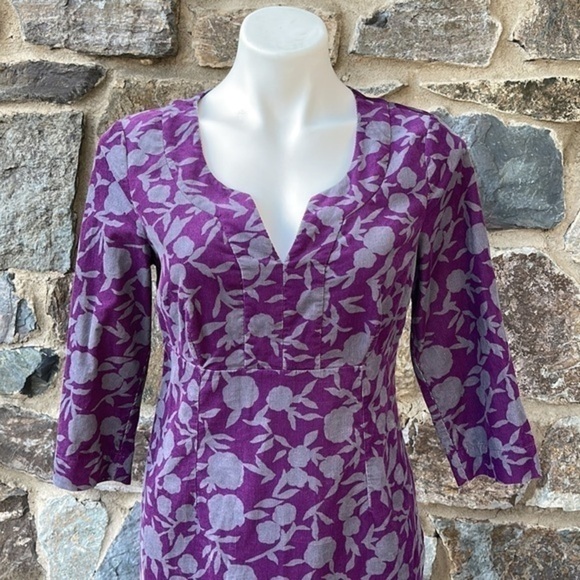 Boden Slit Neck Printed Corduroy Sheath Dress in Purple & Gray Size 6 Regular - Picture 2 of 8